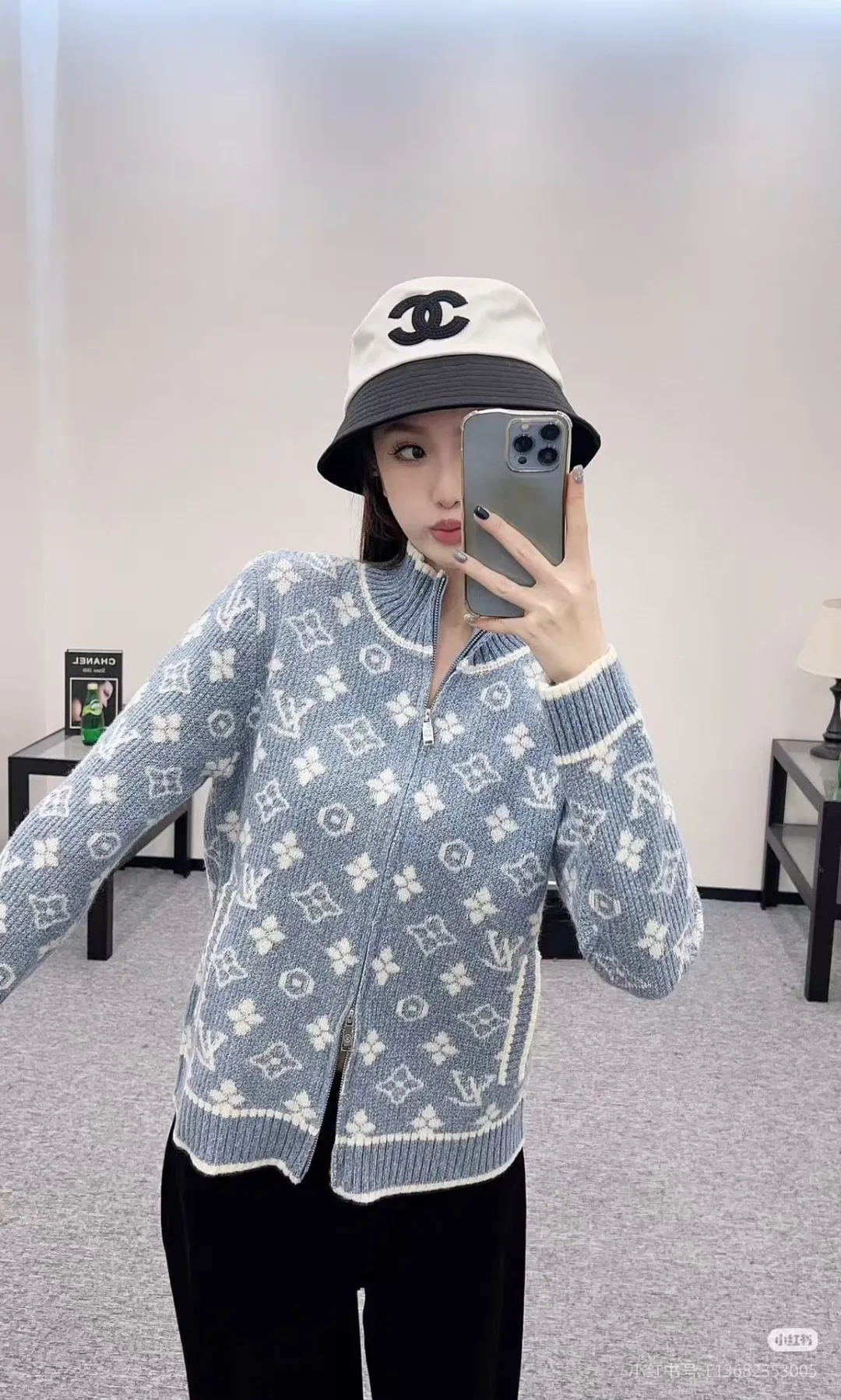 Louis Vuitton/Louis Vuitton all-over printed old flower logo jacquard zipper sweater jacket